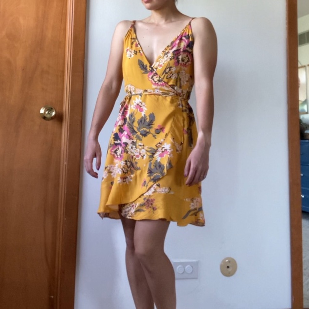 MINKPINK golden yellow Floral wrap Sundress